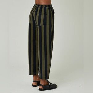 Cotton barrel trousers with elastic waist - olive and black stripe size small